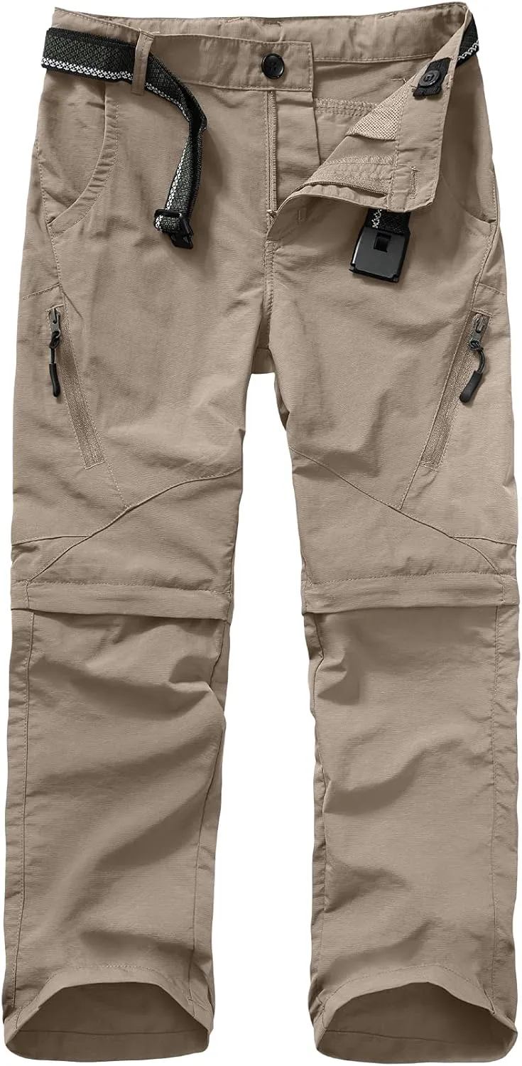 Boys Pants Kids Adjustable Waist Outdoor Quick Dry Lightweight Waterproof Pull On Casual Convertible Cargo Scout Pants