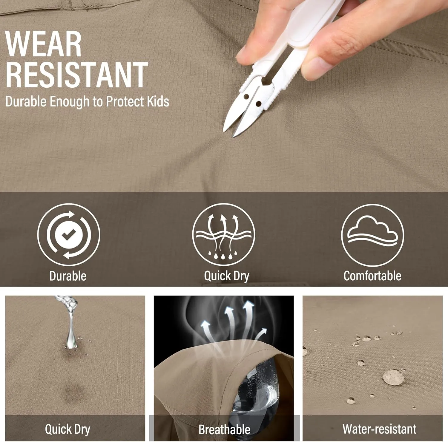 Boys Pants Kids Adjustable Waist Outdoor Quick Dry Lightweight Waterproof Pull On Casual Convertible Cargo Scout Pants