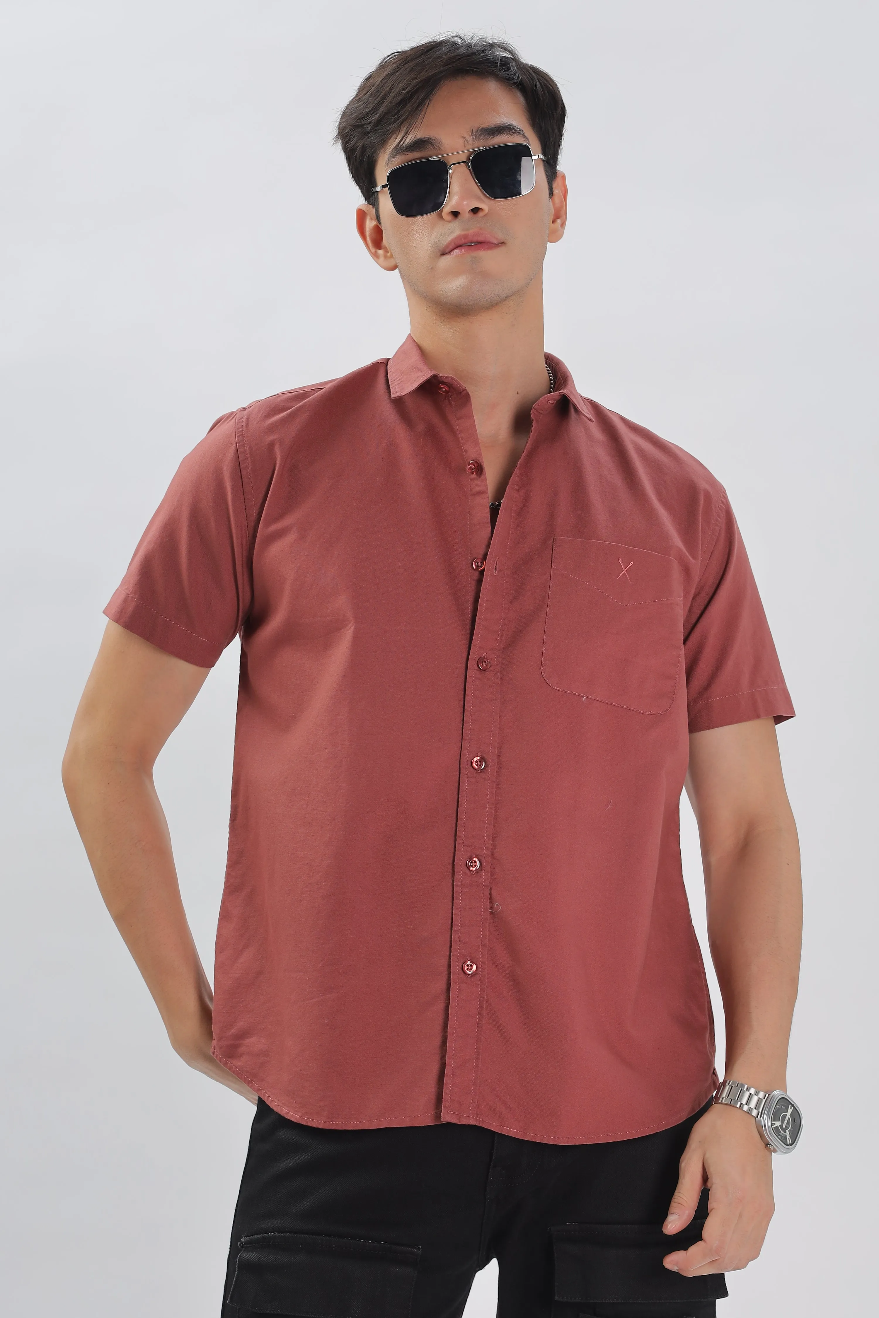 Brick Red Half Sleeve Regular Fit Shirt