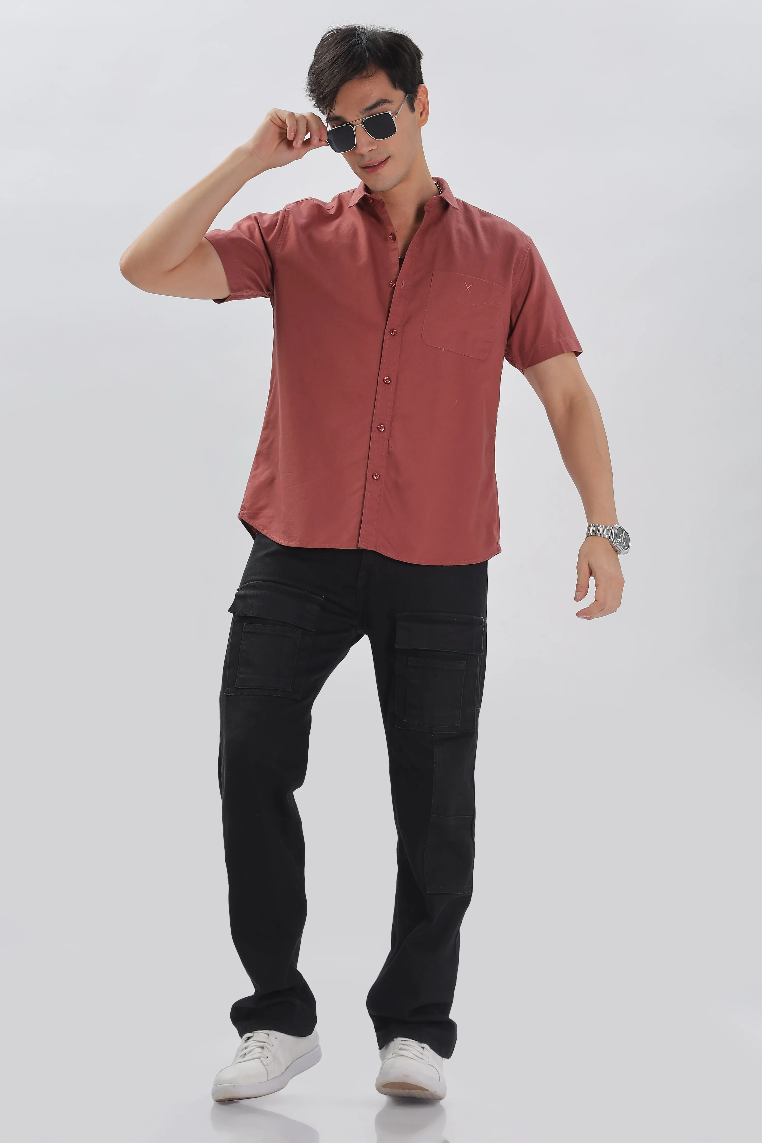 Brick Red Half Sleeve Regular Fit Shirt