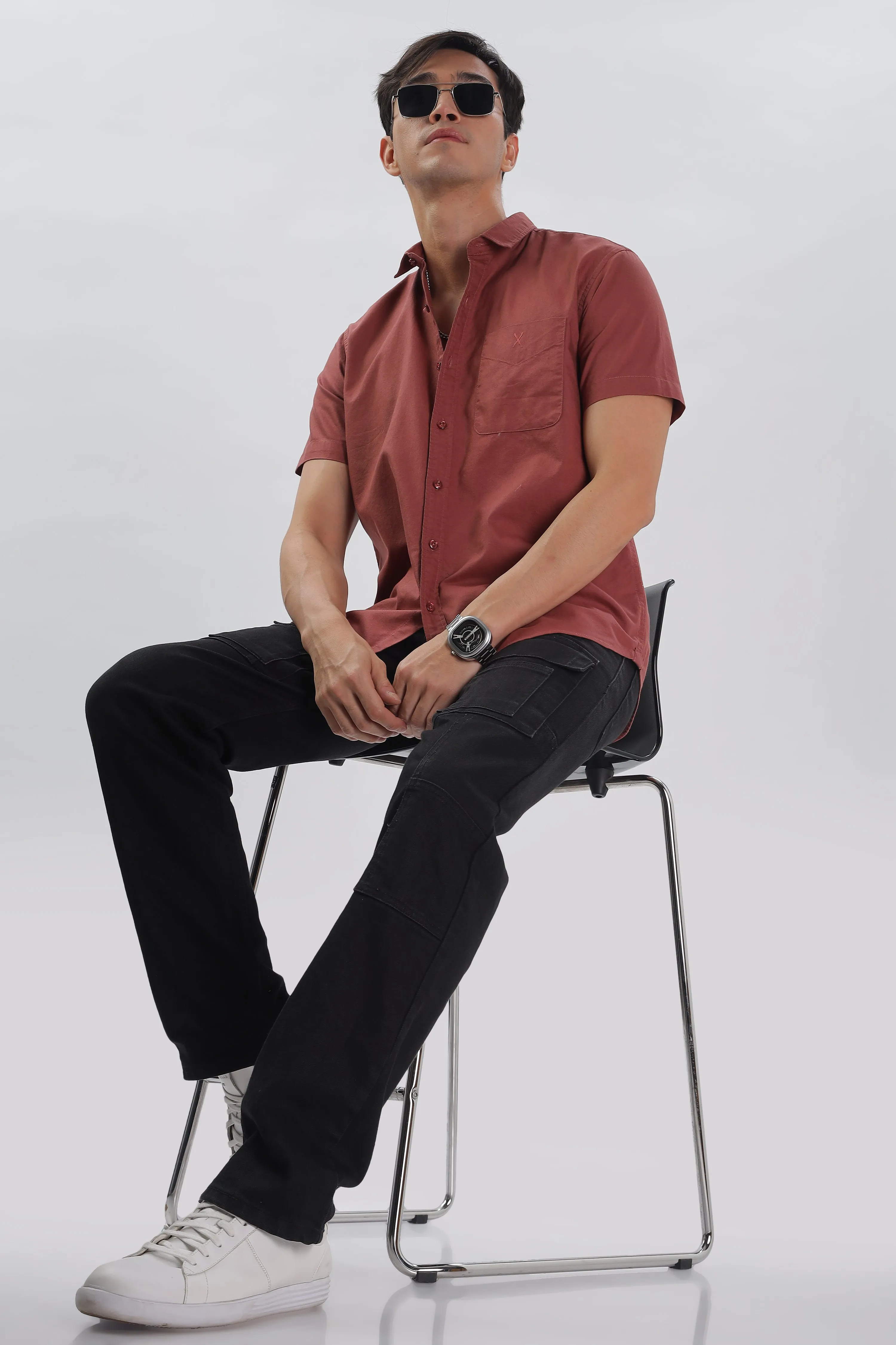 Brick Red Half Sleeve Regular Fit Shirt