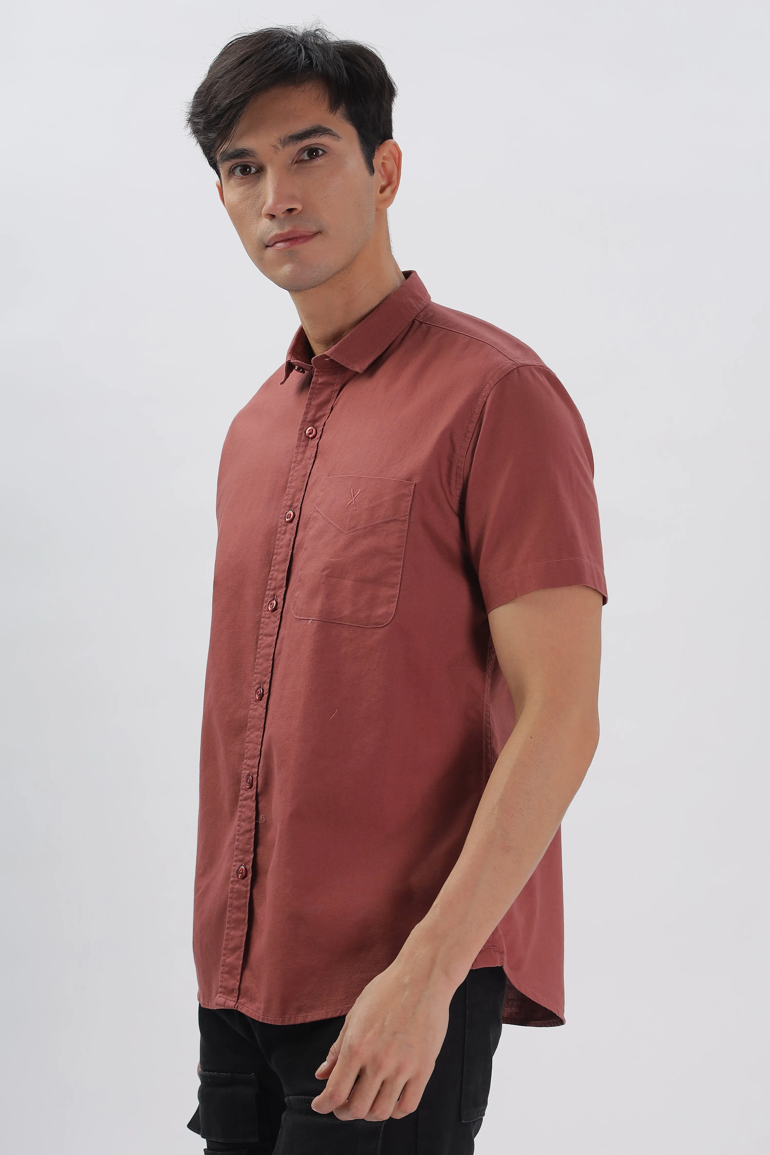 Brick Red Half Sleeve Regular Fit Shirt