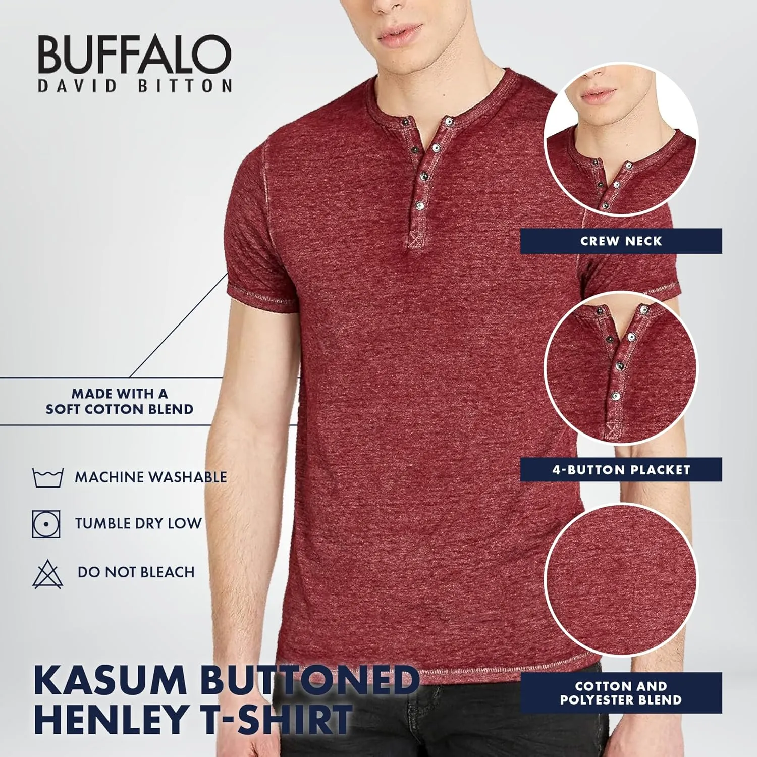 Buffalo David Bitton Men's Short Sleeve Kasum Henley