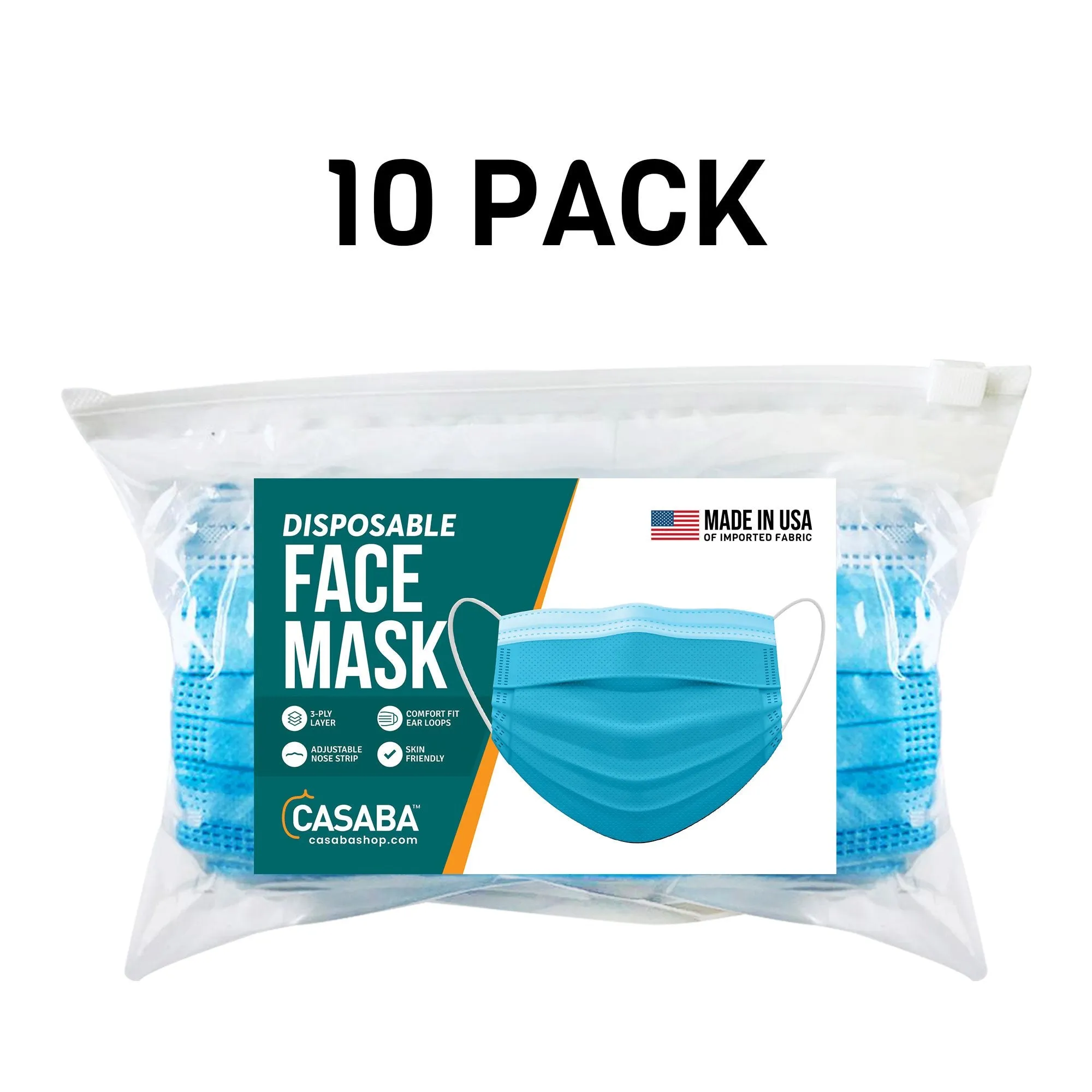 Casaba Face Mask Packs Disposable 3-Ply Filter - Made in USA with Imported Fabric - Teal