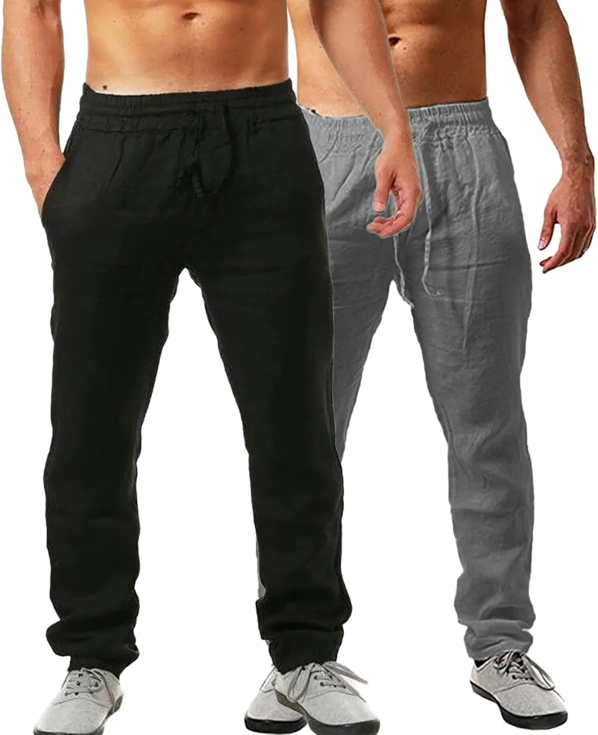 Casual Pants for Men Loose fit Lightweight Drawstring Elastic Waist Pants with Pocket Summer Fashion Vacation Trousers