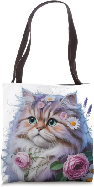 Cat Flower Floral Cute Kitten Graphic For Men Women Kids Tote Bag