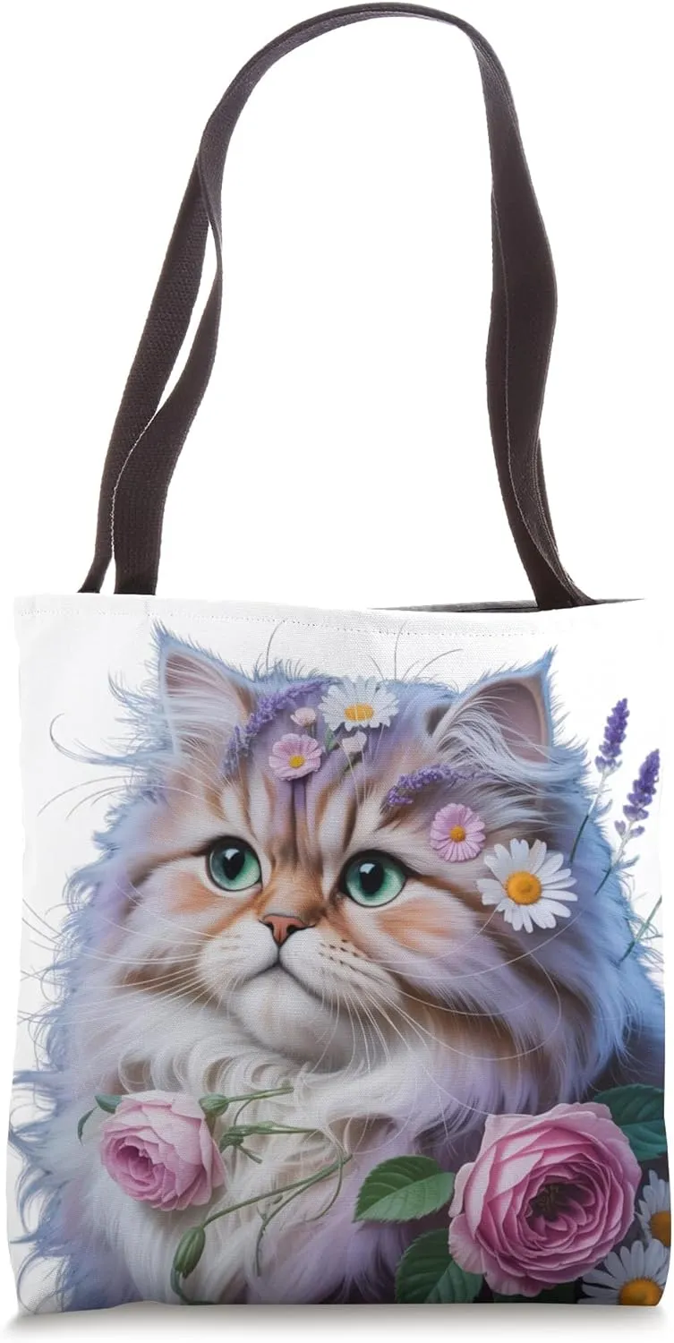 Cat Flower Floral Cute Kitten Graphic For Men Women Kids Tote Bag