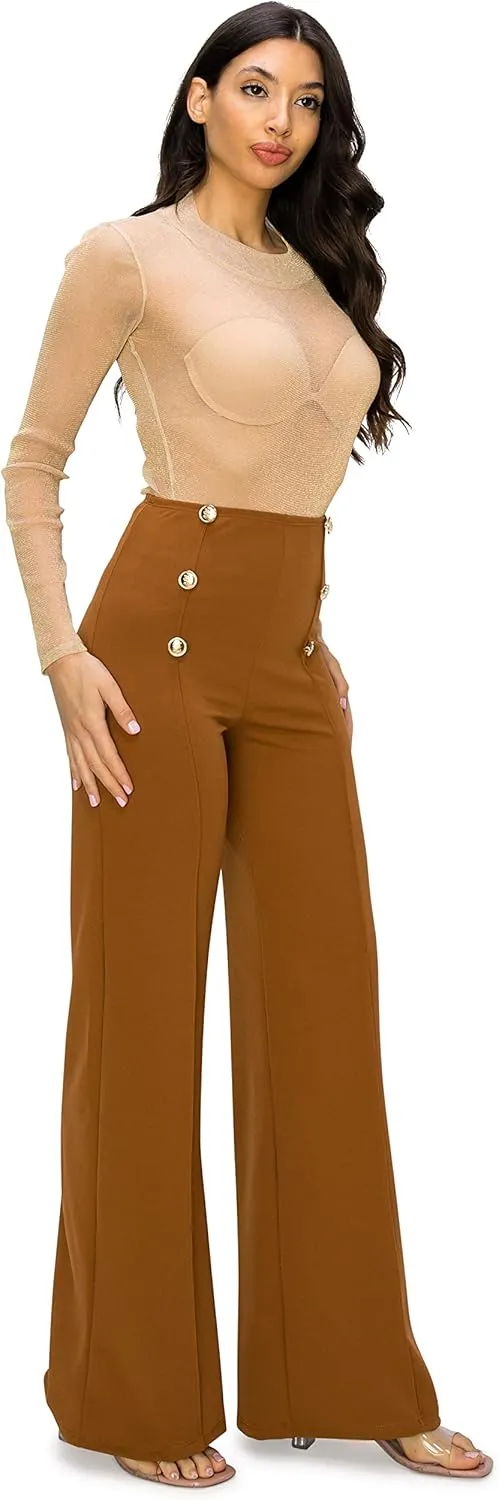 Cemi Ceri Women's High Waist Dress Pants w/Button Decorate