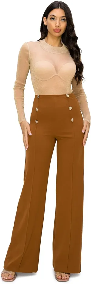 Cemi Ceri Women's High Waist Dress Pants w/Button Decorate
