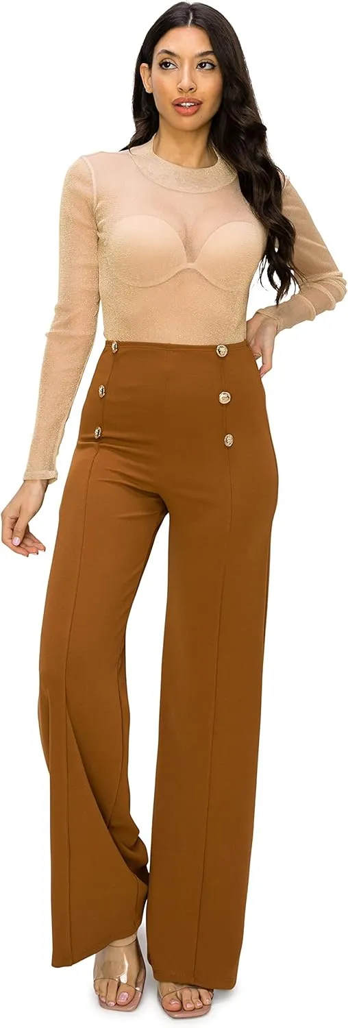 Cemi Ceri Women's High Waist Dress Pants w/Button Decorate