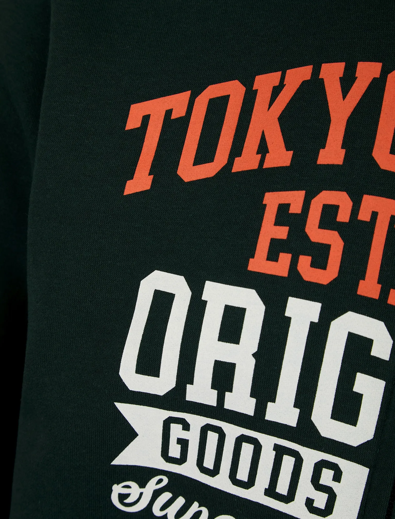 Claude Graphic Motif Brushback Fleece Zip Through Hoodie in Scarab Green - Tokyo Laundry