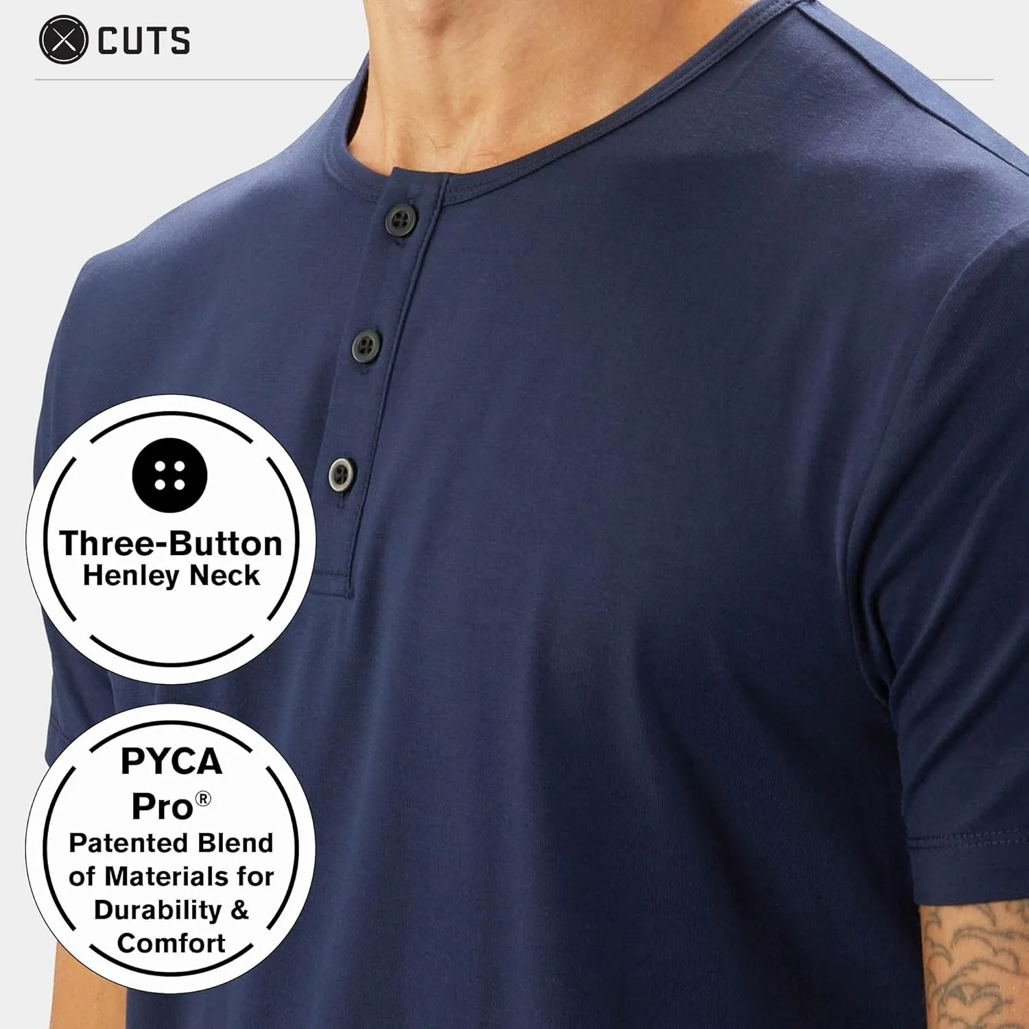 Clothing Men's Premium AO Henley Casual Short Sleeve T-Shirt | Classic Curve-Hem | PYCA Pro Soft Fabric