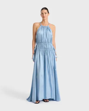 Como Tie Gathered Maxi Dress - Sky Blue