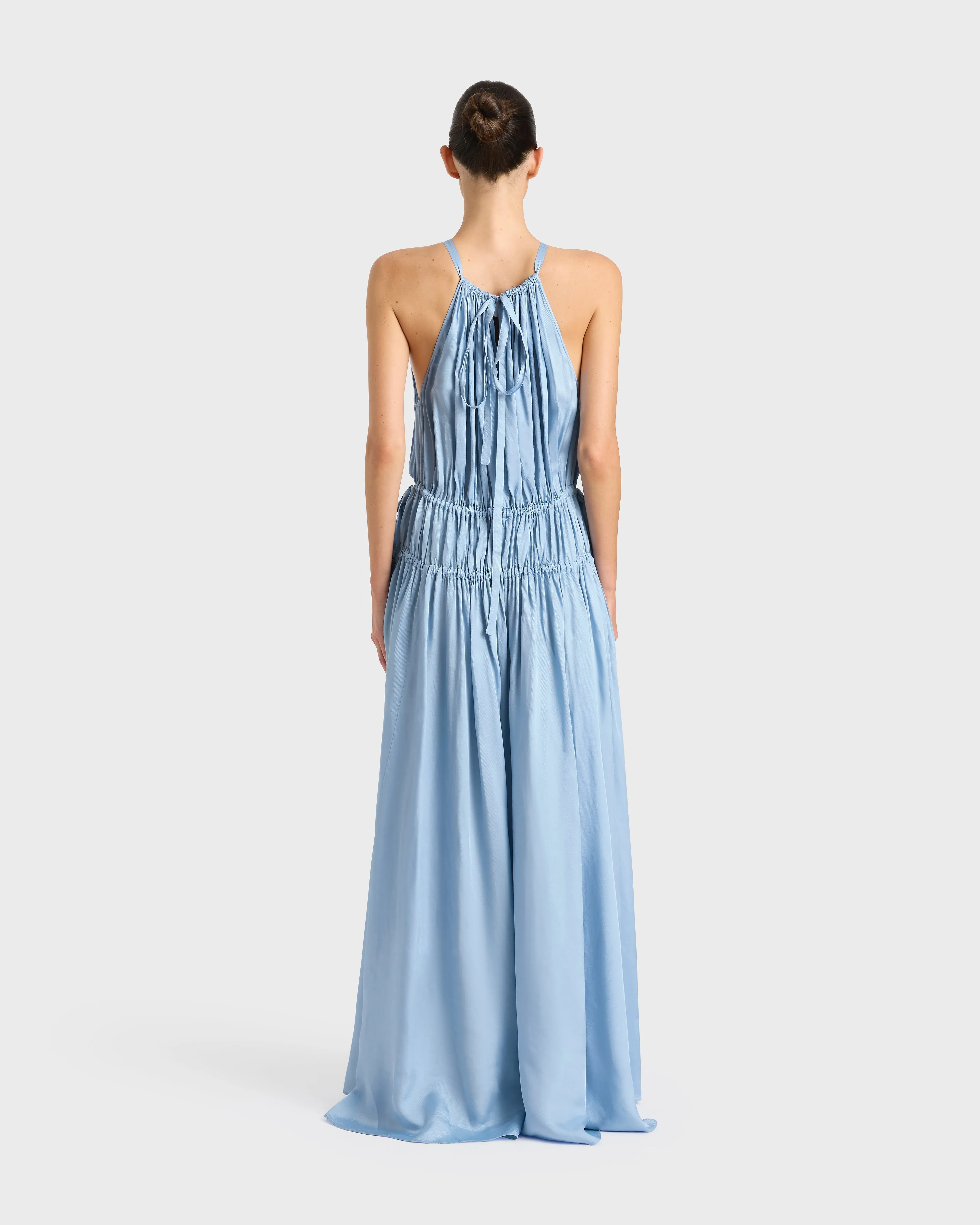 Como Tie Gathered Maxi Dress - Sky Blue