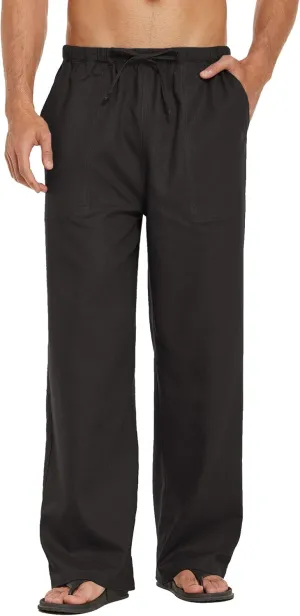 COOFANDY Mens Casual Linen Pants Elastic Waist Linen Pants Drawstring Summer Beach Yoga Linen Trouser