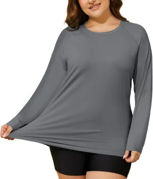 COOTRY Women's Plus Size Sun Shirts UPF 50  UV Protection Long Sleeve Rash Guard Quick Dry Workout Hiking Fishing Swim Shirt