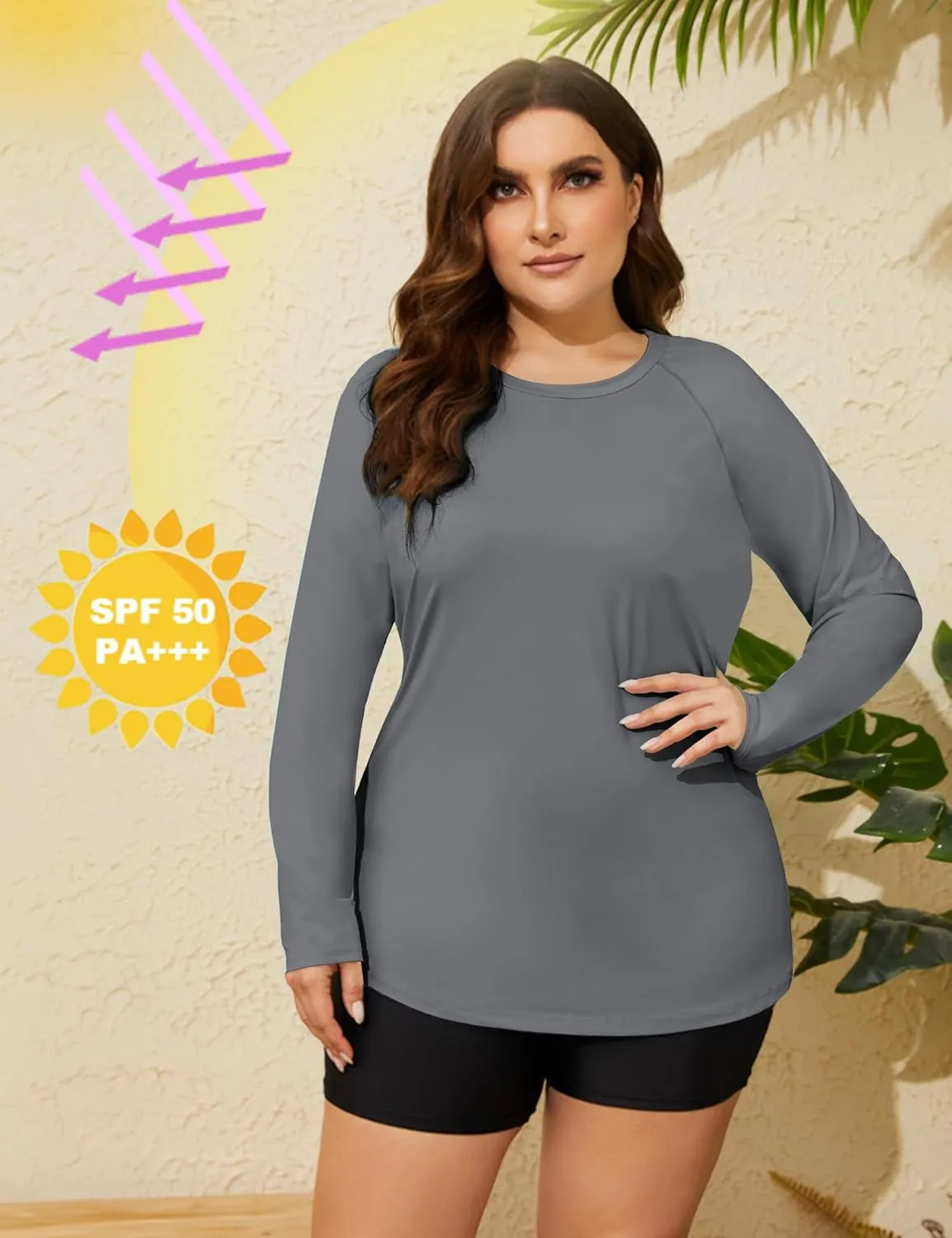 COOTRY Women's Plus Size Sun Shirts UPF 50  UV Protection Long Sleeve Rash Guard Quick Dry Workout Hiking Fishing Swim Shirt