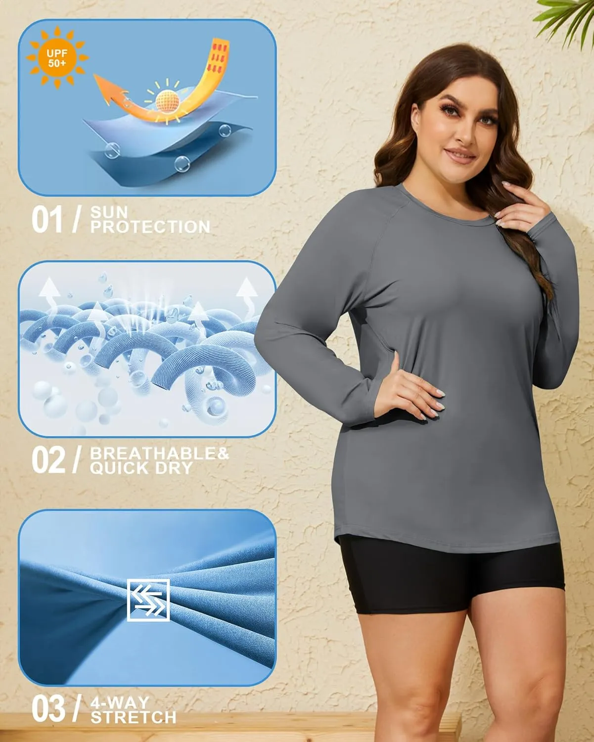 COOTRY Women's Plus Size Sun Shirts UPF 50  UV Protection Long Sleeve Rash Guard Quick Dry Workout Hiking Fishing Swim Shirt
