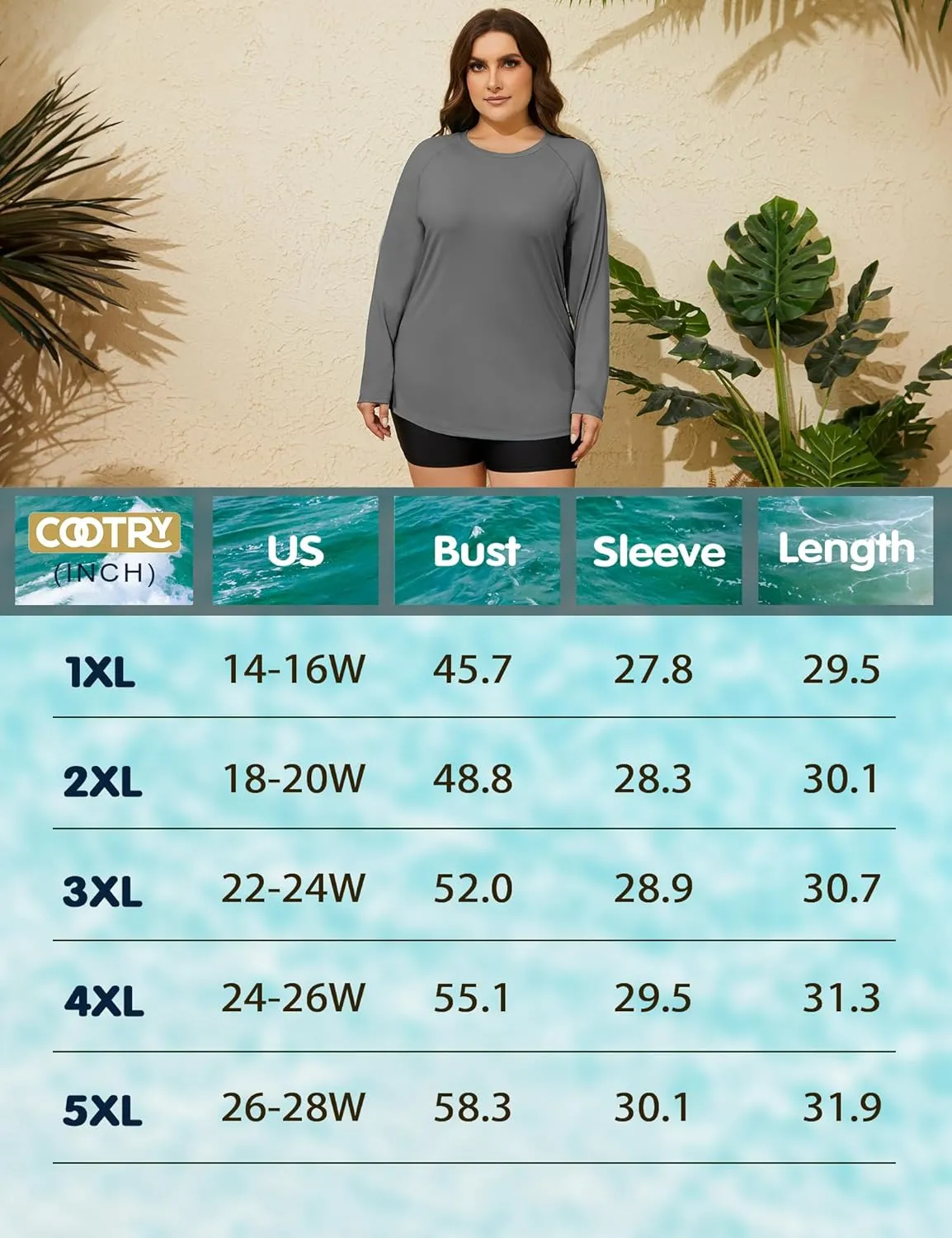 COOTRY Women's Plus Size Sun Shirts UPF 50  UV Protection Long Sleeve Rash Guard Quick Dry Workout Hiking Fishing Swim Shirt
