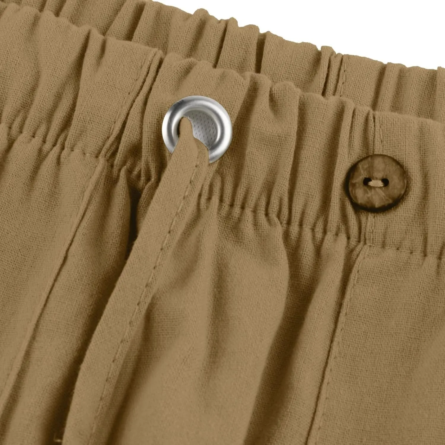 Cotton Linen Pants Men Plus Size Summer Beach Linen Pants Drawstring Elastic Waist Comfy Palazzo Pants with Pockets