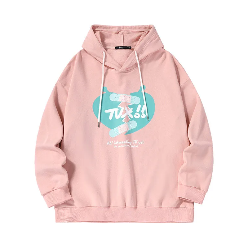 Creative Band-Aid Love letter print couple hoodie