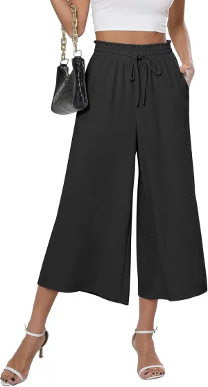 CZYINXIAN Womens Flowy Wide Leg Pants Casual Summer Beach Elastic Waist Trousers Trendy Business Work Pants with Pockets