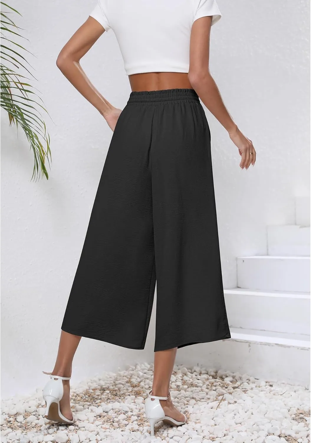 CZYINXIAN Womens Flowy Wide Leg Pants Casual Summer Beach Elastic Waist Trousers Trendy Business Work Pants with Pockets