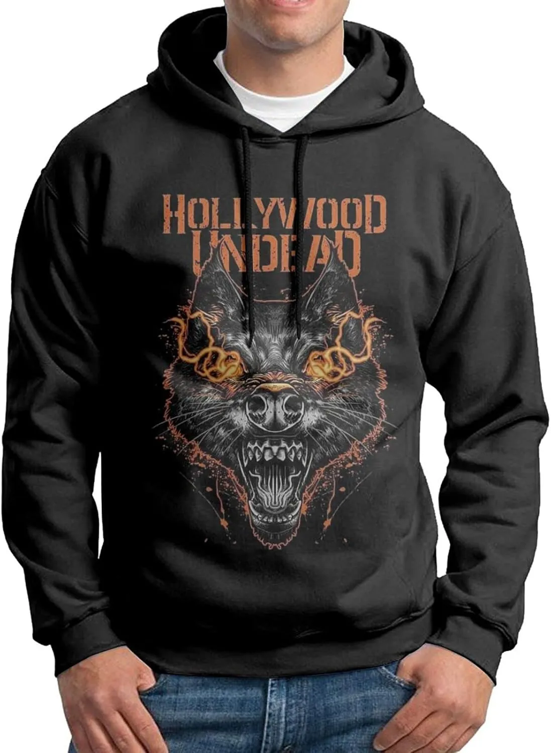 DHJANECT Men'S Long Sleeve Tops, American Rap Rock Band Hollyawood music Undead Hooded Sweatshirt, Quick-Dry Hooded Sweat Shirts, Drawstring Pullover Hoodies Hoody For Teens Xx-Large Black
