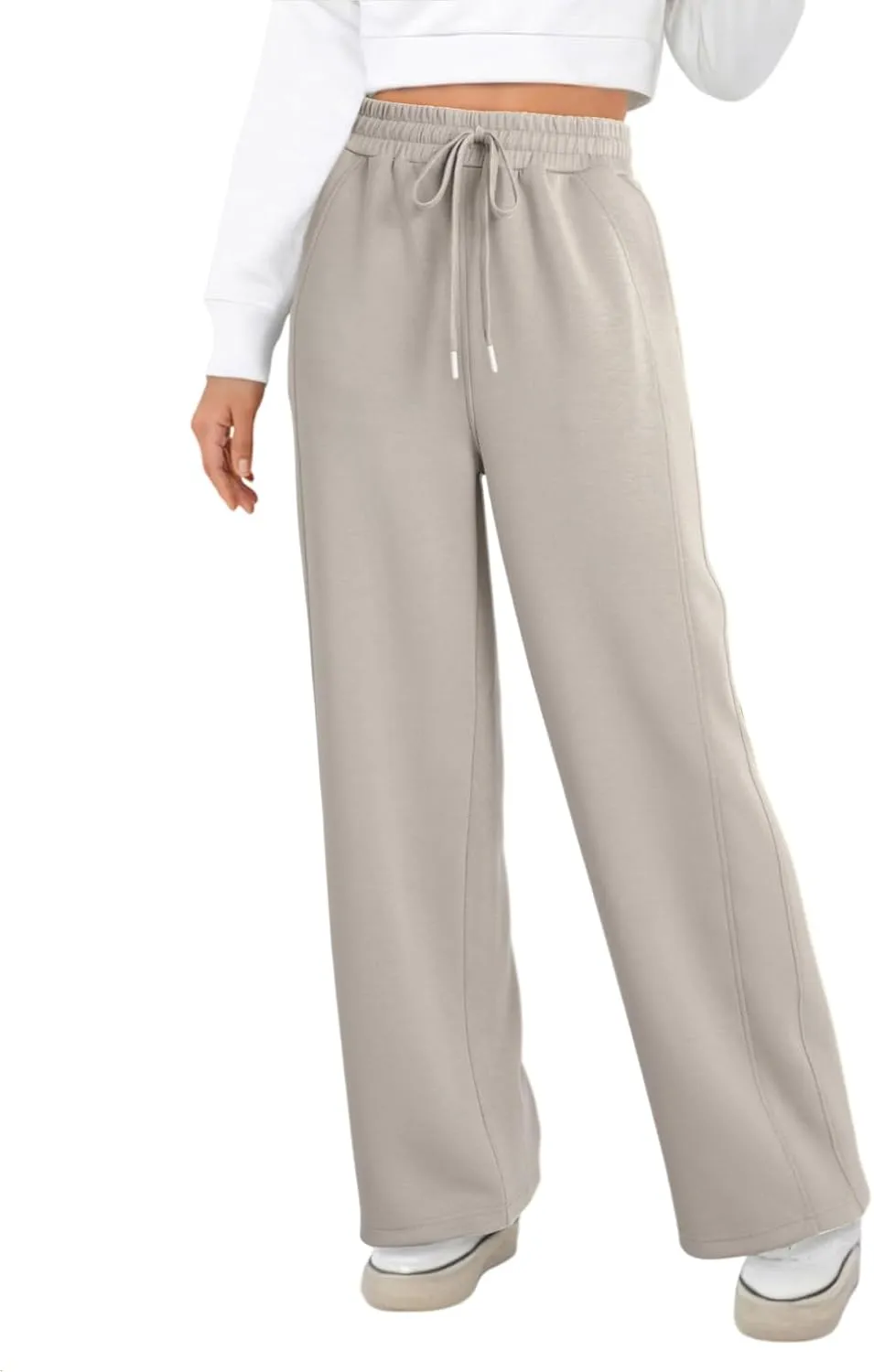 Dokotoo Women's Wide Leg Pants 2024 Flowy Casual Pants Straight Leg Elastic Waisted Stretch Palazzo Pants