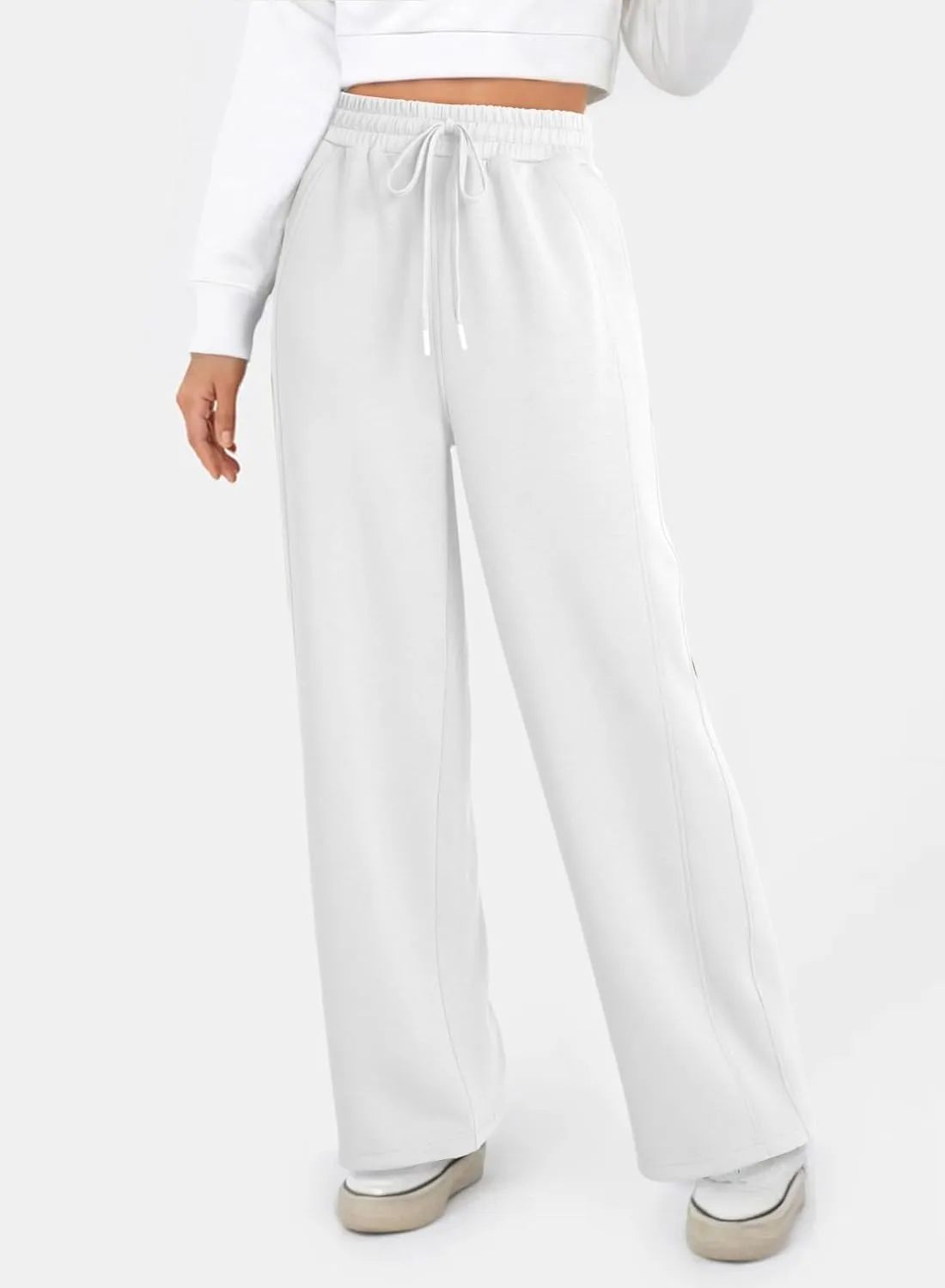 Dokotoo Women's Wide Leg Pants 2024 Flowy Casual Pants Straight Leg Elastic Waisted Stretch Palazzo Pants