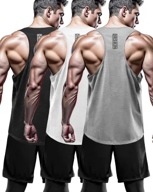 DRSKIN Men's 4, 3 or 1 Pack Tank Tops Sleeveless Shirts Y-Back Muscle Mesh Gym Training Athletic Workout Dry Fit