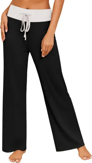 Ekouaer Women's Pajama Pants Wide Leg Yoga Pants Lounge Drawstring Pants Comfy Stretch Plaid Pj Bottoms