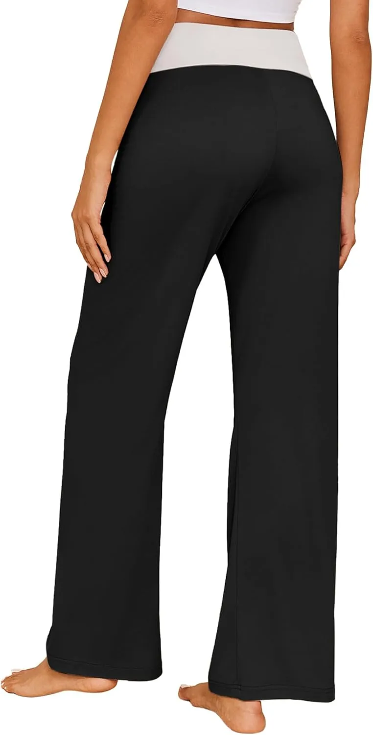 Ekouaer Women's Pajama Pants Wide Leg Yoga Pants Lounge Drawstring Pants Comfy Stretch Plaid Pj Bottoms