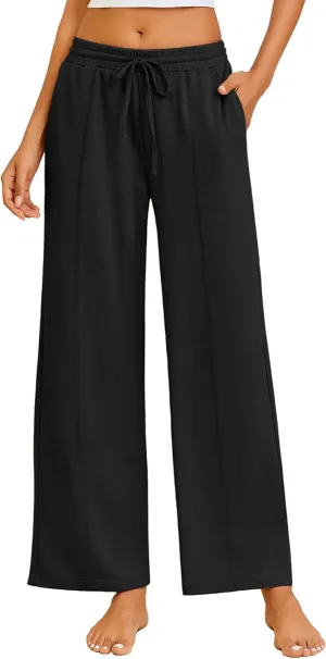 Ekouaer Women's Wide Leg Yoga Pants Elastic Waist Sweatpants Drawstring Pajama Bottoms Comfy Lounge Pants with Pockets