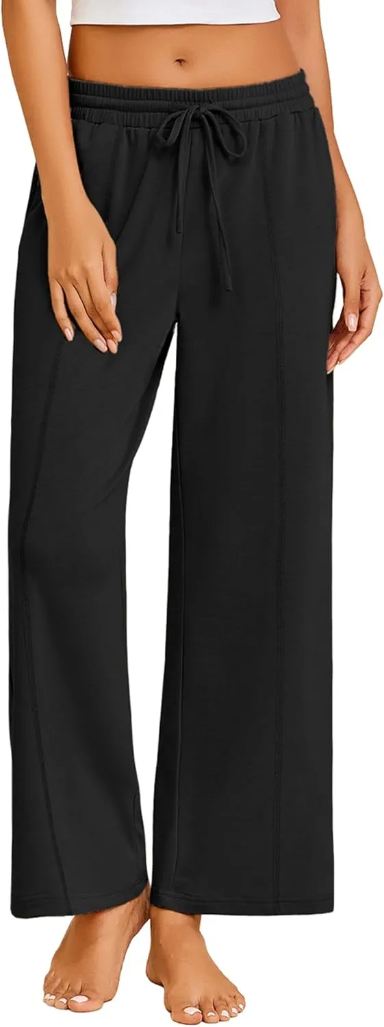 Ekouaer Women's Wide Leg Yoga Pants Elastic Waist Sweatpants Drawstring Pajama Bottoms Comfy Lounge Pants with Pockets