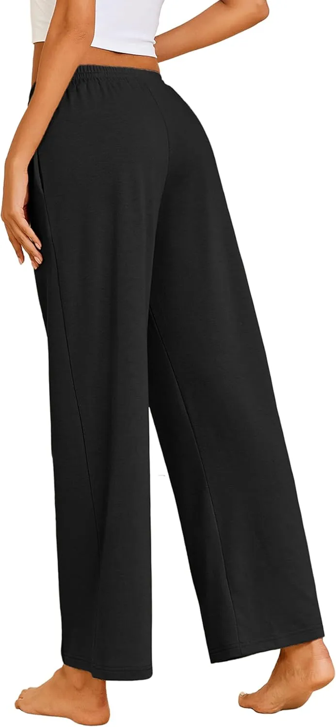 Ekouaer Women's Wide Leg Yoga Pants Elastic Waist Sweatpants Drawstring Pajama Bottoms Comfy Lounge Pants with Pockets