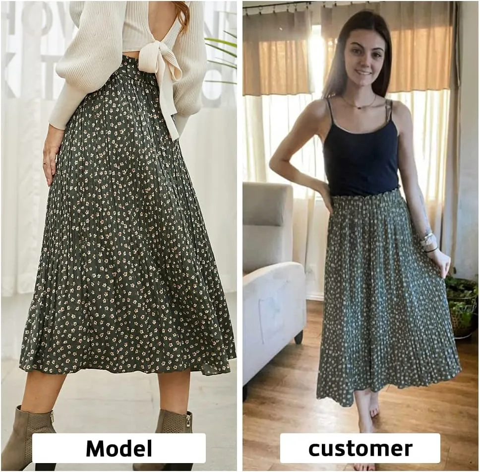 EXLURA Womens High Waist Polka Dot Pleated Maxi Skirt Midi Swing Skirt Beach Vacation Cruise Outfits with Pockets