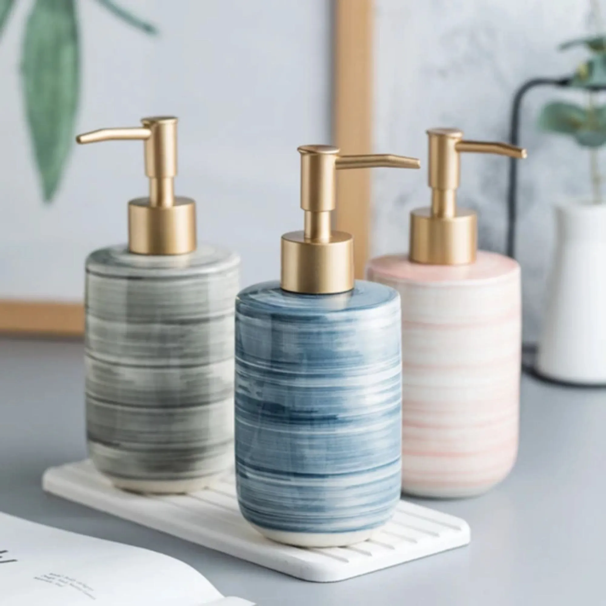 FabSeasons Blue Ceramic Soap Dispenser, 350ML