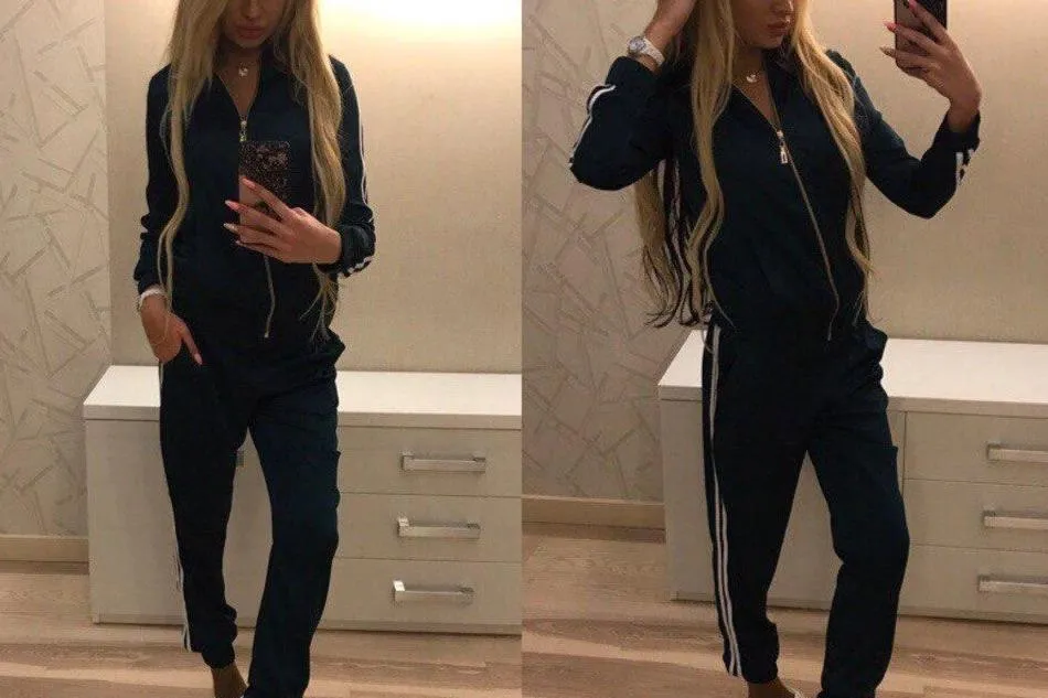 FashionSierra - Women's fashion tracksuit zipper sweatshirt and pants set for fall/winter