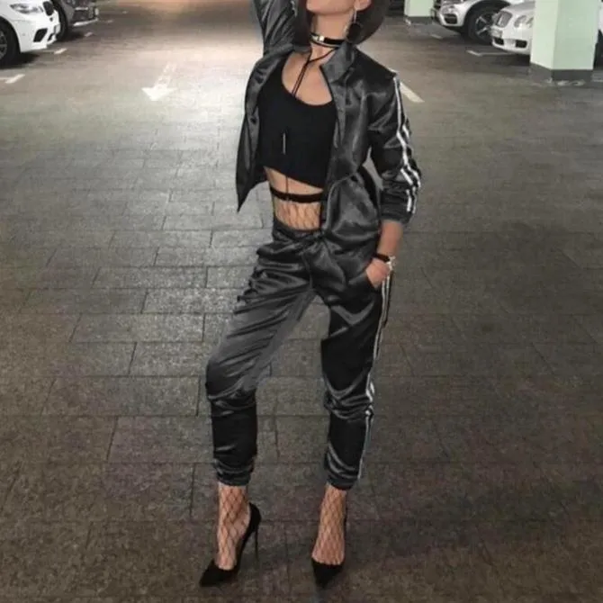 FashionSierra - Women's fashion tracksuit zipper sweatshirt and pants set for fall/winter