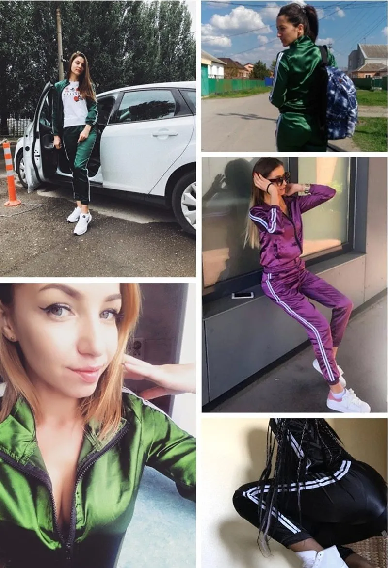 FashionSierra - Women's fashion tracksuit zipper sweatshirt and pants set for fall/winter