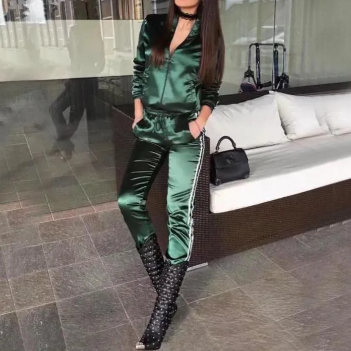 FashionSierra - Women's fashion tracksuit zipper sweatshirt and pants set for fall/winter