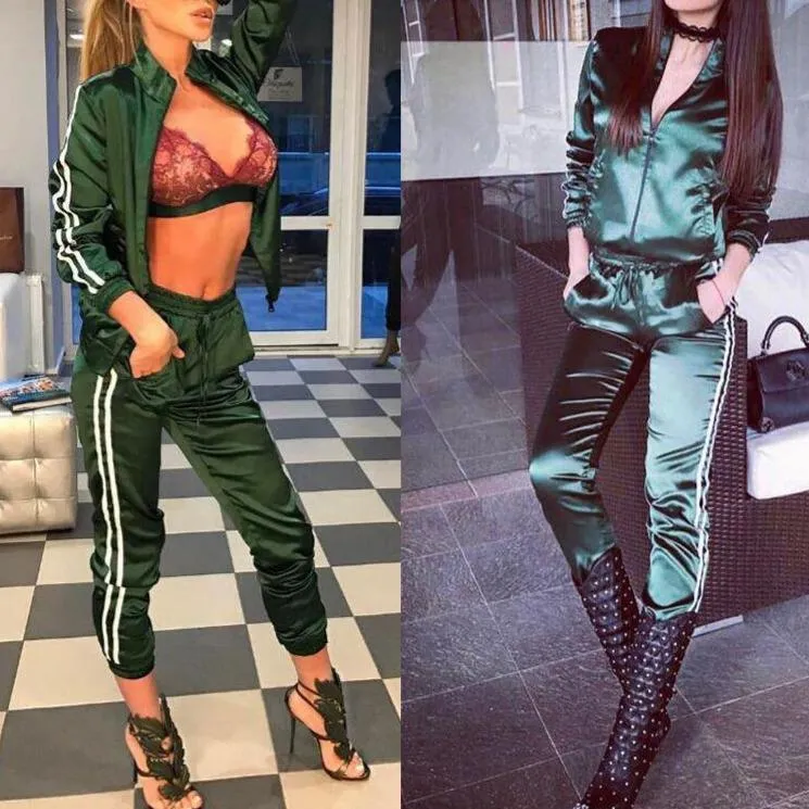 FashionSierra - Women's fashion tracksuit zipper sweatshirt and pants set for fall/winter
