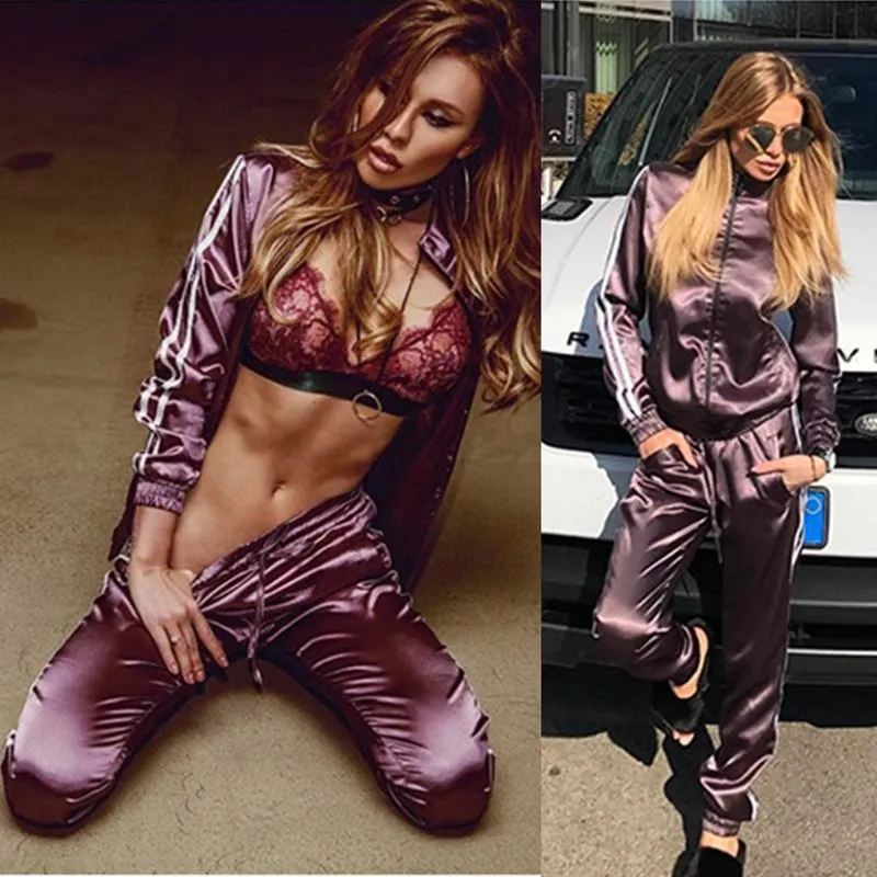 FashionSierra - Women's fashion tracksuit zipper sweatshirt and pants set for fall/winter
