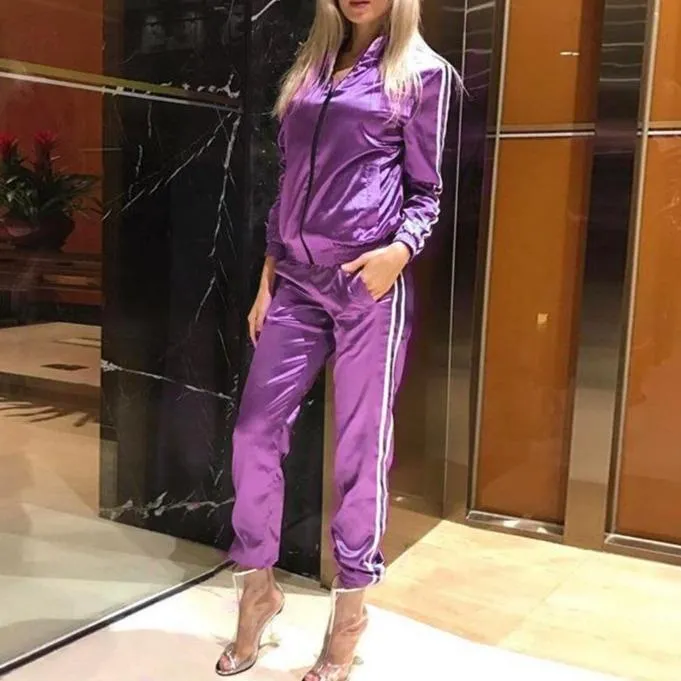 FashionSierra - Women's fashion tracksuit zipper sweatshirt and pants set for fall/winter