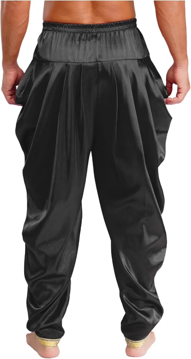 FEESHOW Men's Elastic Waist Harem Pants Dhoti Pants Baggy Palazzo Trousers Arabian Prince Costume