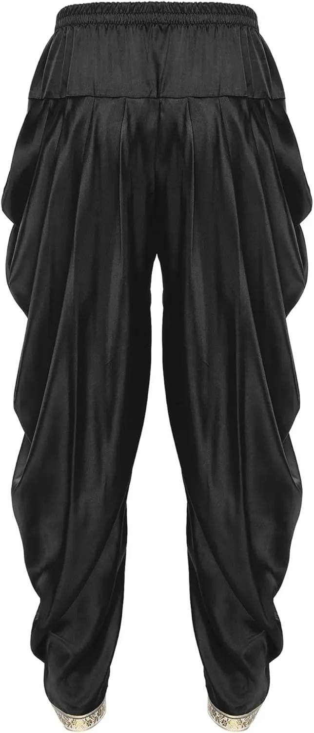 FEESHOW Men's Elastic Waist Harem Pants Dhoti Pants Baggy Palazzo Trousers Arabian Prince Costume