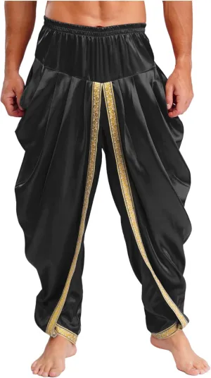 FEESHOW Men's Elastic Waist Harem Pants Dhoti Pants Baggy Palazzo Trousers Arabian Prince Costume
