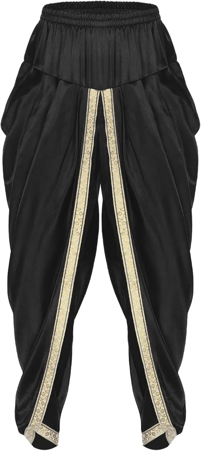 FEESHOW Men's Elastic Waist Harem Pants Dhoti Pants Baggy Palazzo Trousers Arabian Prince Costume
