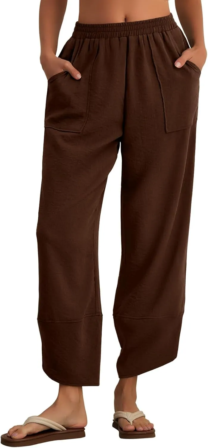 Feiersi Womens Baggy Wide Leg Pants Elastic Waisted Casual Palazzo Harem Pants Summer Beach Trousers